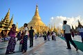 La légende veut que la grande pagode de Rangoon ait été érigée, il y a 2500 ans, sur une chambre reliquaire, renfermant huit cheveux de Bouddha. Le stupa géant est recouvert d'or et la pointe de la pagode est surmontée d'un globe serti de 4351 diamants représentant au total 1800 carats... Shwedagon,pagode,rangoon,myanmar,birmanie. 